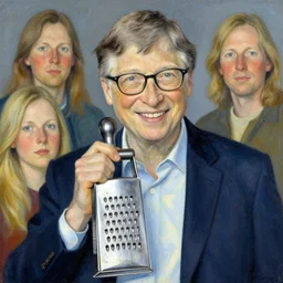 detailed portrait of bill gates cheese grater!! by tomasz alen kopera and peter mohrbacher and johanna martine! and margaret keane! coherent luminescent