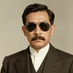 vintage photo portrait of jose rizal with a short and thin mustache wearing ray ban aviator sunglasses