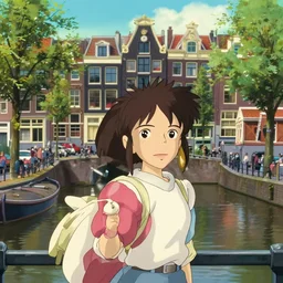 anime amsterdam canals, sharp focus, key anime visuals, studio ghibli, trending on artstation, very detailed, 4 k