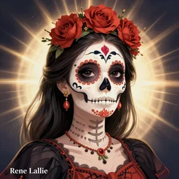 Illustration of a sugar skull day of the dead girl, art by Rene Lalique