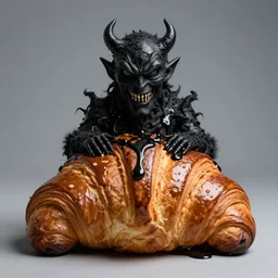 portrait of a croissant wearing evil black oily tar by hr giger, greg rutkowski, luis royo and wayne barlowe, 8 k