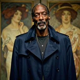 snoop dogg as a rough dirty old man with a scruffy beard in a dark blue trenchcoat as the new doctor who, cinematic, volumetric lighting, f 8 aperture, cinematic eastman 5 3 8 4 film, photorealistic by greg rutkowski, by stanley artgerm, by alphonse mucha
