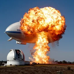 A blimp exploding near an observatory