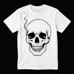 smoking skull line art, graphic tees