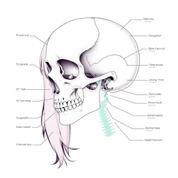a scientific diagram showing the skull of an anime girl