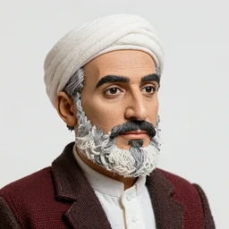 close up portrait of a carpeted figurine of a Iranian scientist, masterful work, colourful, lots of detail, depth of field, intricate, delicate, by Jonas Jensen, Magnum photos