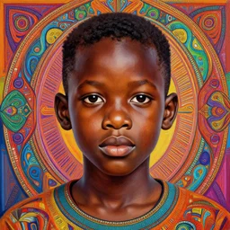 colourful upper half portrait of an african boy, highly detailed, digital painting, illustration, smooth, sharp focus, intricate, symmetry, pinterest, behance, artstation