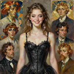oil painted portrait of young winona ryder 1 9 9 3 as death from sandman, gentle smile, lithe, corset and lace, by cedric peyravernay, drew struzan, alphonse mucha, by jeremy mann, by lecouffe deharme, goth chic, soft lightning, egyptian eyeliner, punk rock, high detailed, leather, 8 k, hyperrealism, donato giancola, joseph christian leyendecker, illustration, artgerm