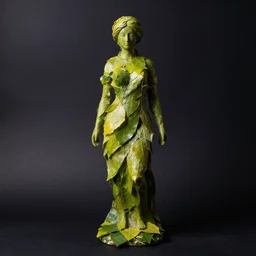 female statue made of leaves, studio light, dark background, 3 5 mm photography