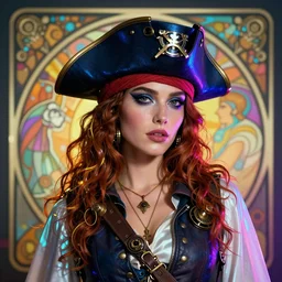 a portrait of a space pirate, neon, retro, steampunk, smooth, sharp focus, artstation, concept art by artgerm and Mucha and sky sewa
