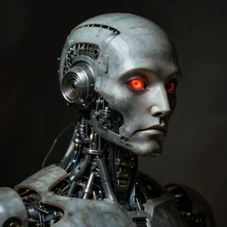 futuristic robot portrait by caravaggio, dramatic light, dark, detailed, intricate, extreme details