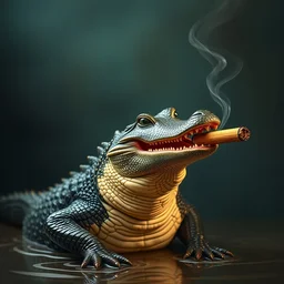 a crocodile wearing smoking a cigar