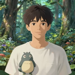 friendly guy and small creature in the studio ghibli movie art smooth 8k highly detailed, detailed face, beautiful scene, forest, fantasy, details, anime,
