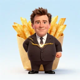 [ a french fry chip ] shaped like stephen fry as a pixar character hybrid intercross mix