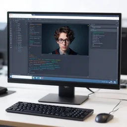 a nerd on computer testing how image prompts work