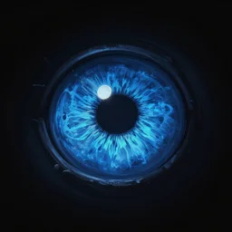 A portrait of a humanoid eye monster, dark, blue light, black gradient background, digital painting, matt painting, trending on artstation and unreal engine