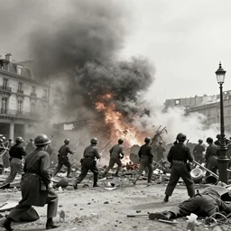 the city of Paris being bombed in 1940
