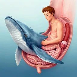 prophet jonah inside the stomach of the whale, medical illustration, digestion, high detail