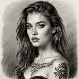 girl with tattoo, realistic detailed shading, photo, robin elay