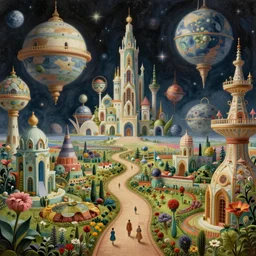 an epic whimsical stunning masterpiece sci - fi matte painting of a winding path through outer space worlds, surreal architecture designed by heironymous boach, megastructures inspired by heironymous bosch's the garden of earthly delights, vast surreal landscapes and horizon by asher durand and cyril rolando and natalie shau, insanely detailed and intricate, elite, masterpiece, elegant