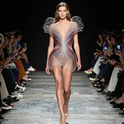 photo of joan smalls wearing a dress by iris van herpen, fashion photoshoot