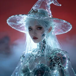 realistic closeup portrait of a transparent witch cyborg girl samurai, shattered glass, cinematic light, backlight glow, red sky blue, misty, by mikhail vrubel, by philippe druillet, by peter elson, by gerald brom, muted colors, ( ( extreme detail ) ), trending on artstation, 8 k