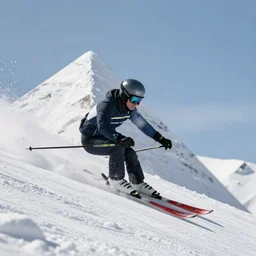 A skier skiing down a snowy pyramid, dynamic sport shot, award winning photo, 8K