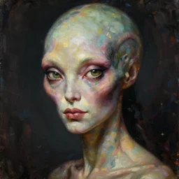 portrait of a beautiful woman, alien, high detail, painting by hr giger