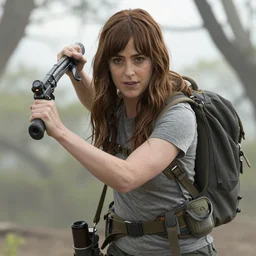 dakota johnson as dr ellie sattler, perfect face, highly detailed, adventurous, action pose