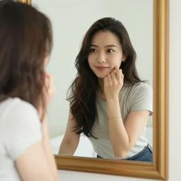she recognizes her own reflection in the mirror and knows it is good