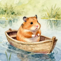 a watercolor painting of a hamster in a boat by Beatrix Potter, behance, naive art, watercolor, storybook illustration, photoillustration