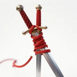 red rope wrapped around a sword