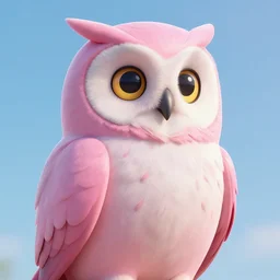 the character is a beautiful owl, wearing light pink clothes. realistic cg render, anatomically correct, high key lighting, trending on art station, vibrant colors..