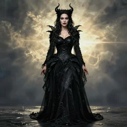 beautiful dark witch full body, brom, alan lee cinematic, realistic, detailed