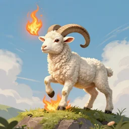 ram horned catholic lamb brings fire down from the sky, medieval style, trending on artstation, highly detailed, digital painting, volumetric light, concept art, sharp focus, illustration