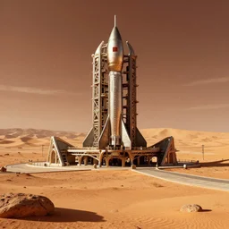 a neo - gothic rocket launch pad in the middle of a desert valley on mars painted in the style of caravaggio, raytracing, 8 k, octane render, volumetric, vivid, beautiful, hyperrealism
