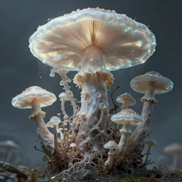an analog organic theriomorphic holobiont, concept art, mycorrhiza, mushroom, translucidluminescence, intricate, kim jung gi, james jean, shaun tan, analog detail, cinematic, epic wide shot, ultra detailed, sharp focus, smooth, physically rendering, photorealistic, 8 k