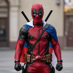 deadpool dressed as a russian flag, photo still