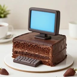 multi level chocolate cake in the shape of a computer, very tasty