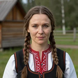 Photo of Native Russian woman Emilia Clarke, portrait, skilled peasant woman of the Slav, ancient, realistic, detailed, Emilia Clarke