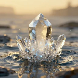 water turning into crystal, art station, volumetric lighting, beautiful, golden hour, sharp focus, ultra detailed, concept art