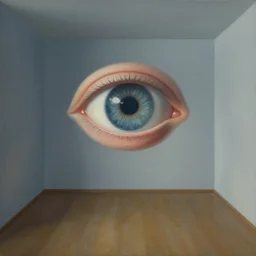 a floating eye in an empty room, surreal painting