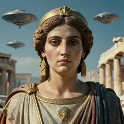 movie still, movie about an alien invasion Ancient Athens, UFOs, portrait, intricate, 8k highly professionally detailed, HDR, CGsociety