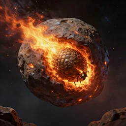Digital art of a meteorite containing an insect hive burning up in the atmosphere, Wayne Barlowe Greg Rutkowski Jessica Rossier  4k prehistoric geology