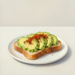 avocado toast and spices, instagram, minimalistic oil painting