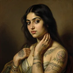 detailed potrait 8 0 s srilankan girl with tatoos in baroque painting, girl graceful,, painting by gaston bussiere, craig mullins, j. c. leyendecker, lights, art by ernst haeckel, john william godward, hammershøi,,