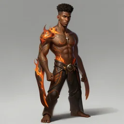 a highly detailed illustration of attractive young african guy with flat top hair, with flaming tattoos, dramatic standing pose, intricate, elegant, highly detailed, centered, digital painting, artstation, concept art, smooth, sharp focus, league of legends concept art, wlop