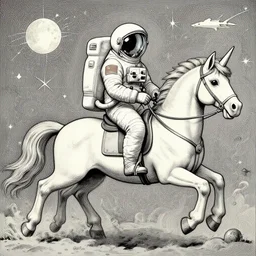 astronaut riding a unicorn, highly detailed, moebius, victo ngai