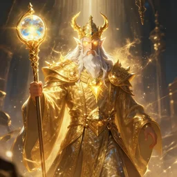 Mighty Wizard, glowing eyes, staff with glass sphere, 4k, artstation, cgsociety, award-winning, masterpiece, stunning, glorious, powerful, fantasy art