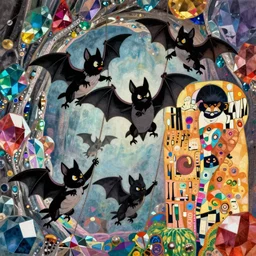 vintage cartoon bats rock climbing in a colorful crystal gemstone cave illustration, 4 k post - processing highly detailed by wlop, junji murakami, mucha klimt, sharandula, hiroshi yoshida, artgerm, craig mullins